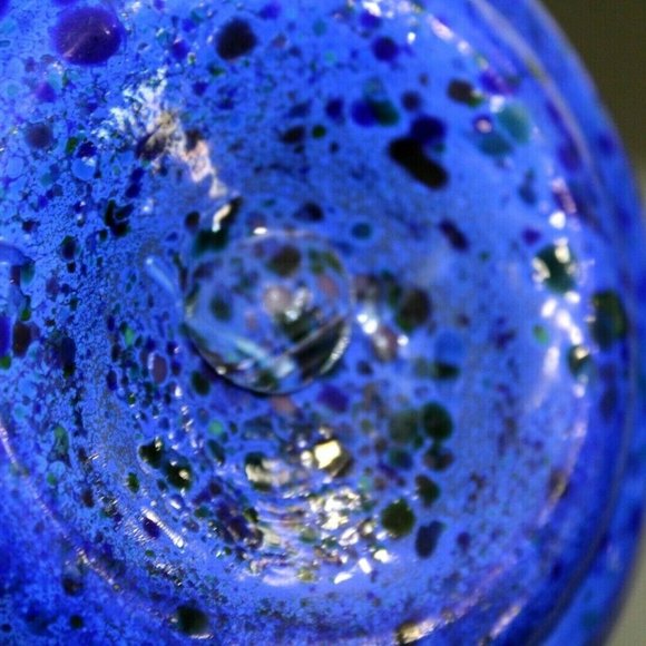 Vintage Hand Blown Blue Fused Glass Vase Ribbed Sides - Picture 5 of 5